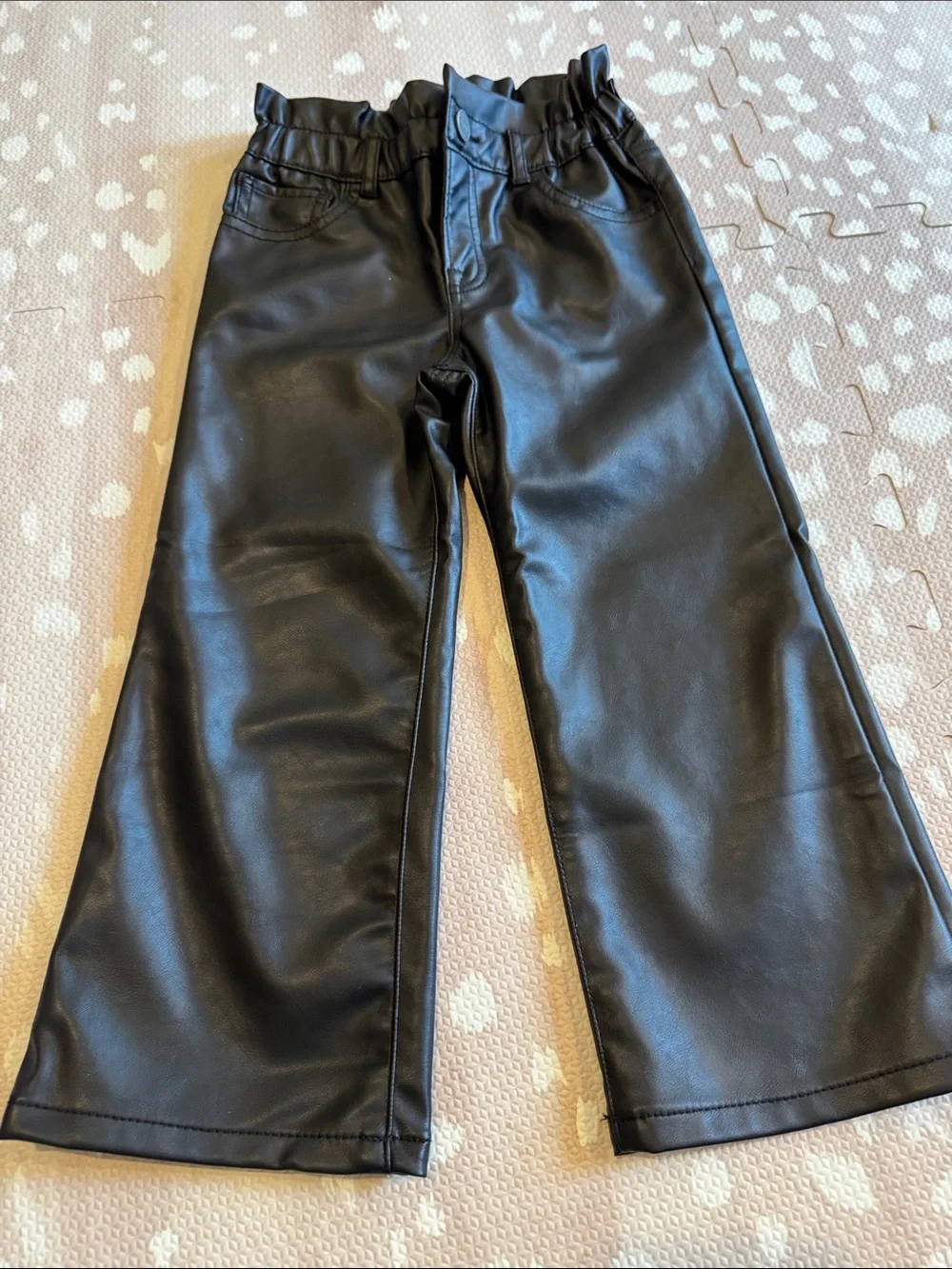 Baby Gap Girls Black Vegan Leather Stride Pants Wide Leg Paperbag Waist Size 4